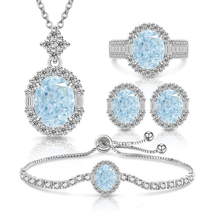 Ice Flower Cut Gemstone Set: Sparkling High-Carbon Diamond Ring Earrings Necklace Bracelet for Women