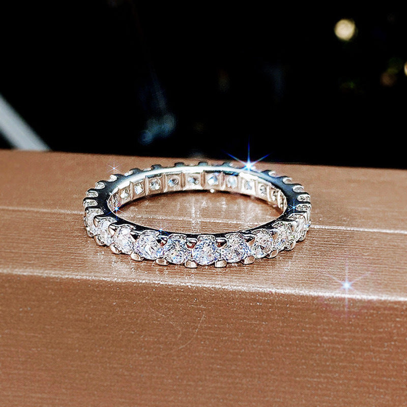Ricady Jewel – Women's Single Row Pave Cubic Zirconia Ring, Minimalist Stackable Band in Rose Gold & Silver-Tone