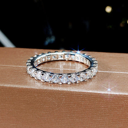 Ricady Jewel – Women's Single Row Pave Cubic Zirconia Ring, Minimalist Stackable Band in Rose Gold & Silver-Tone