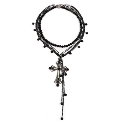 Dark Gothic Layered Cross Necklace - Bold Statement Style