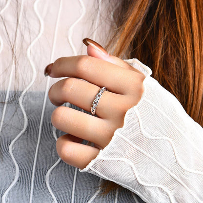 Optimized Title: Layered Link Ring for Women - Micro-Pavé Zircon Minimalist Daily Style