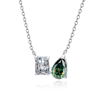 S925 Silver Pendant Necklace: Emerald & Moissanite Halo Design Fashion