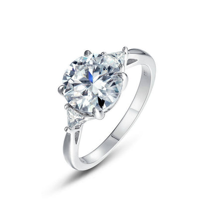 Women's Round Zircon Ring - Copper Plated White Gold Micro Pave Band
