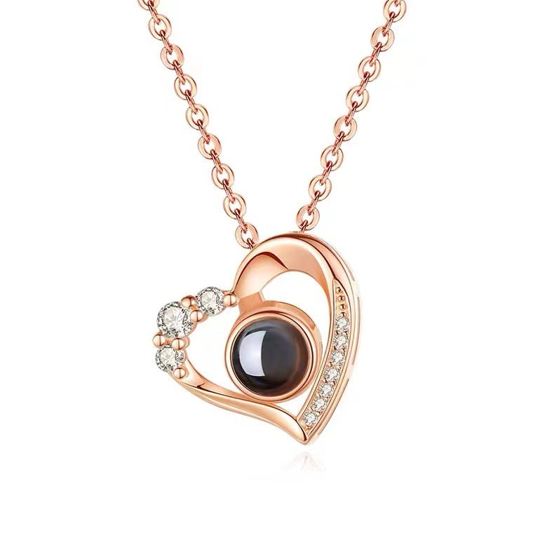 S925 Silver Love Heart Projection Necklace for Women - Dainty Clavicle Chain