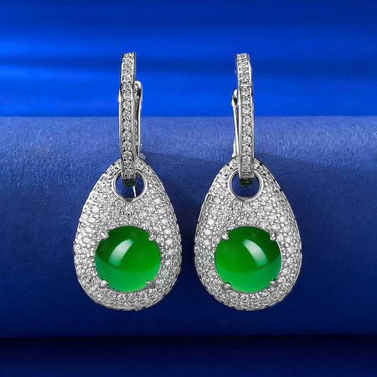 Natural Nephrite Earrings for Women - Sterling Silver, New Chinese Style, Glassy Texture