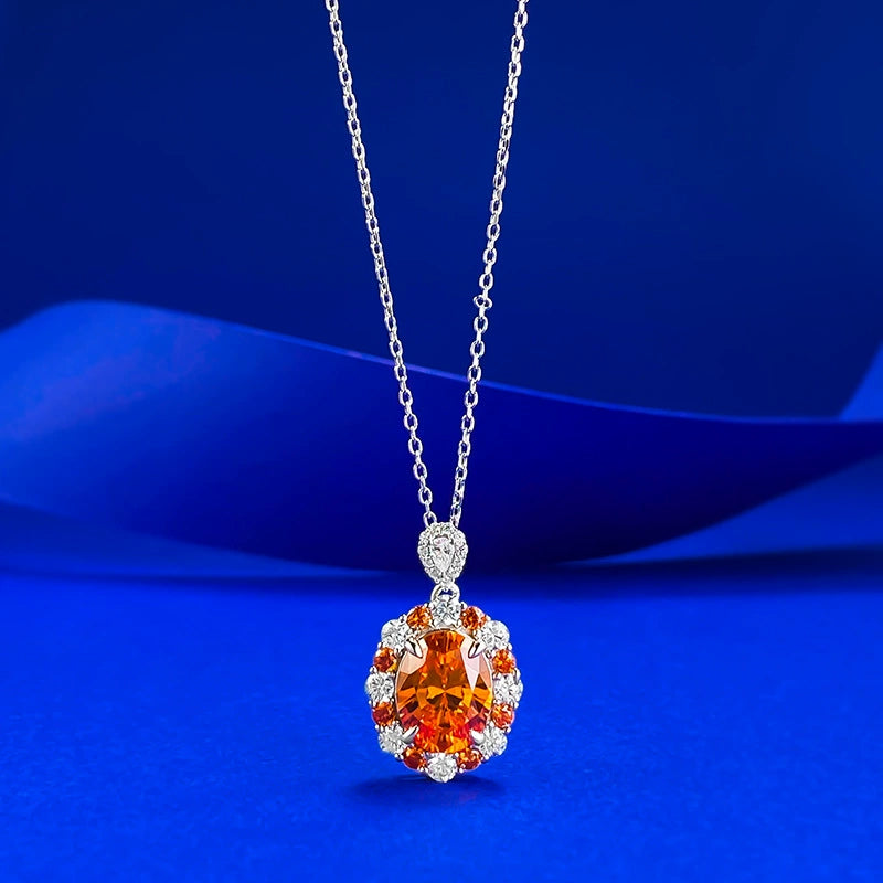 S925 Silver Fanta Orange Bubble Oval Pendant Necklace, European & American INS Style