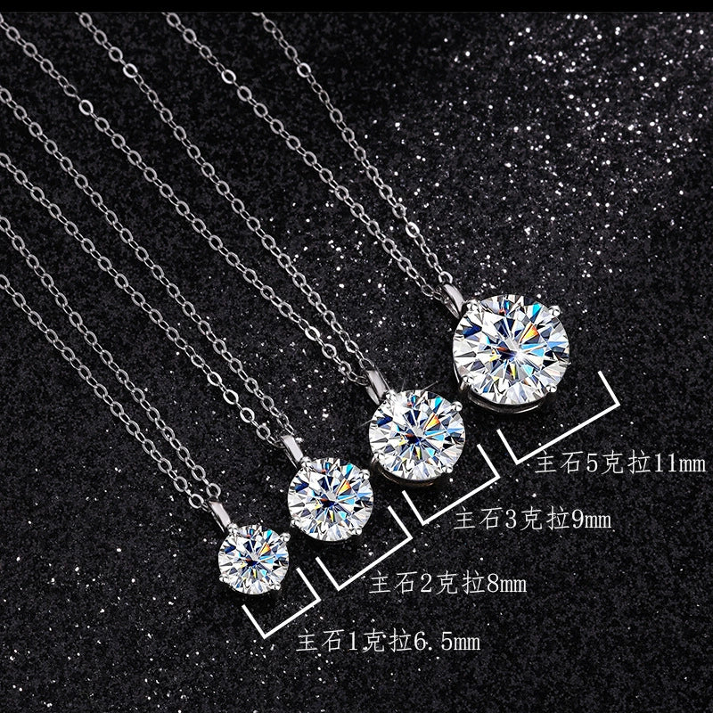S925 Sterling Silver Classic Four-Prong Moissanite Necklace - Trendy Dainty Collarbone Pendant