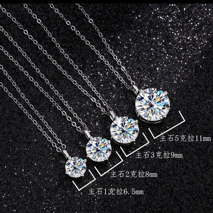 S925 Sterling Silver Classic Four-Prong Moissanite Necklace - Trendy Dainty Collarbone Pendant