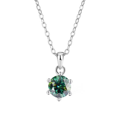 Carat Moissanite 6-Prong Pendant Necklace - 925 Sterling Silver Simulated Diamond Clavicle Chain for Women