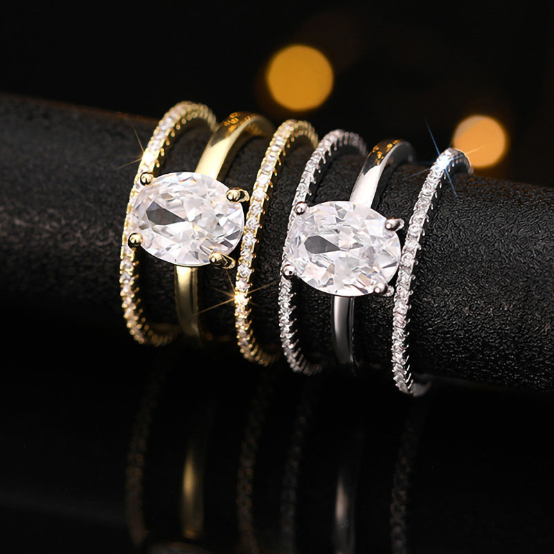 Ricady Jewel 3-Piece Stackable Oval Zircon Ring Set - 4-Prong Wedding Design