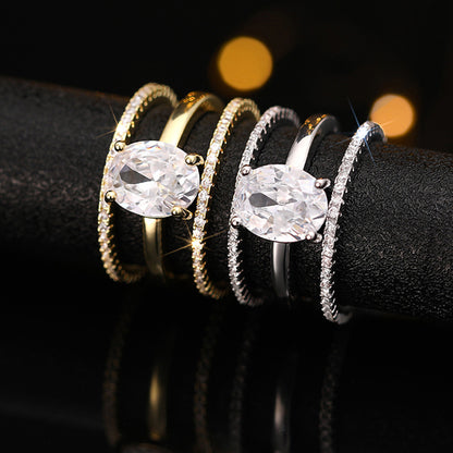 Ricady Jewel 3-Piece Stackable Oval Zircon Ring Set - 4-Prong Wedding Design