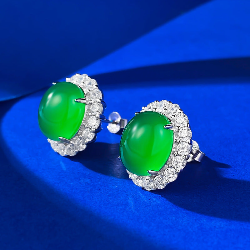 925 Silver Chrysoprase Studs 10*12mm | Ricady Jewel, Luxury Inlay, Classic Style