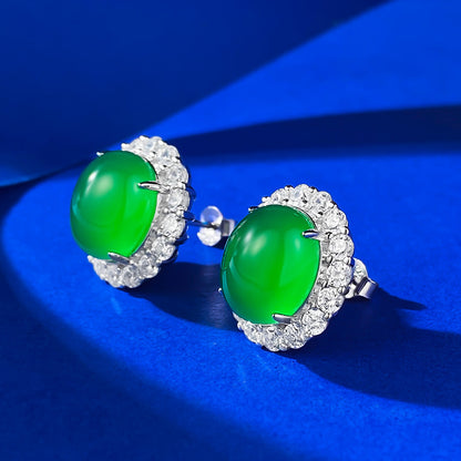 925 Silver Chrysoprase Studs 10*12mm | Ricady Jewel, Luxury Inlay, Classic Style