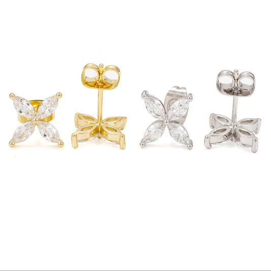 Marquise-Cut Moissanite Flower Stud Earrings in Sterling Silver for Women — Delicate Elegance