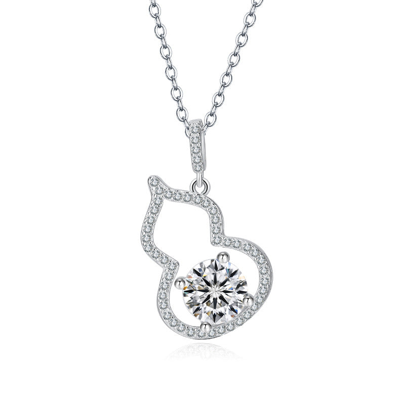 S925 Silver Gourd Pendant Necklace - Dainty Moissanite for Women