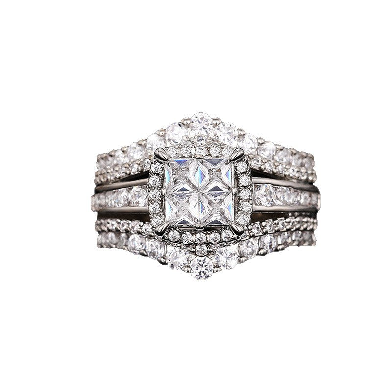 Ricady Jewel 2-in-1 Square Crown Pavé Zircon Ring for Women