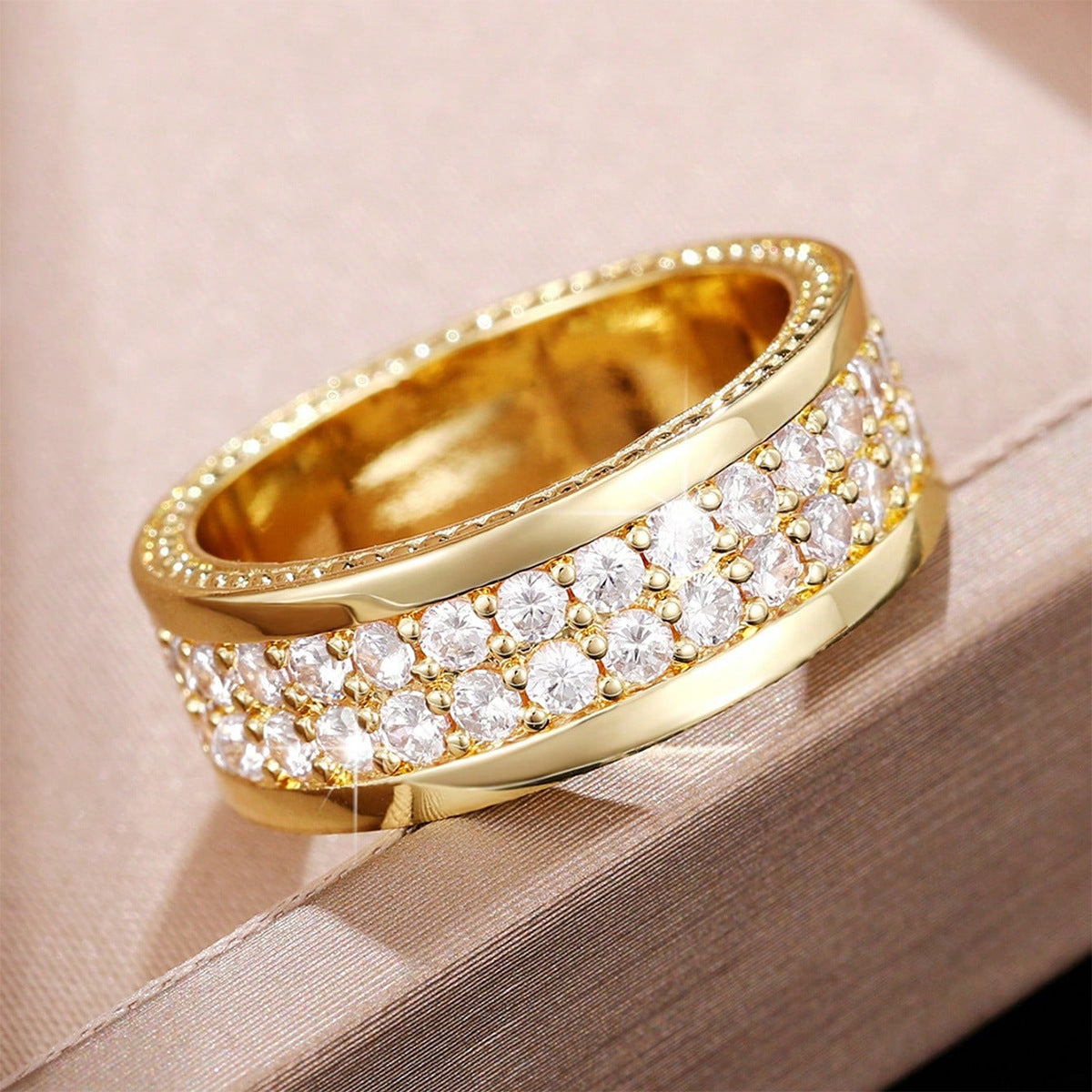 Ricady Jewel Vintage Double Row Zircon Ring - Wedding Season Statement Band