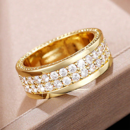 Ricady Jewel Vintage Double Row Zircon Ring - Wedding Season Statement Band