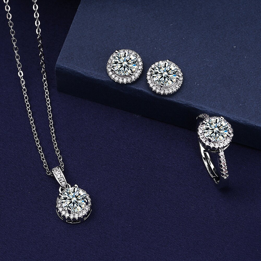 D Color Moissanite Round-set Jewelry Set (Ring, Earrings, Necklace, Bracelet)