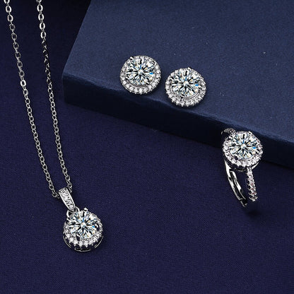 D Color Moissanite Round-set Jewelry Set (Ring, Earrings, Necklace, Bracelet)