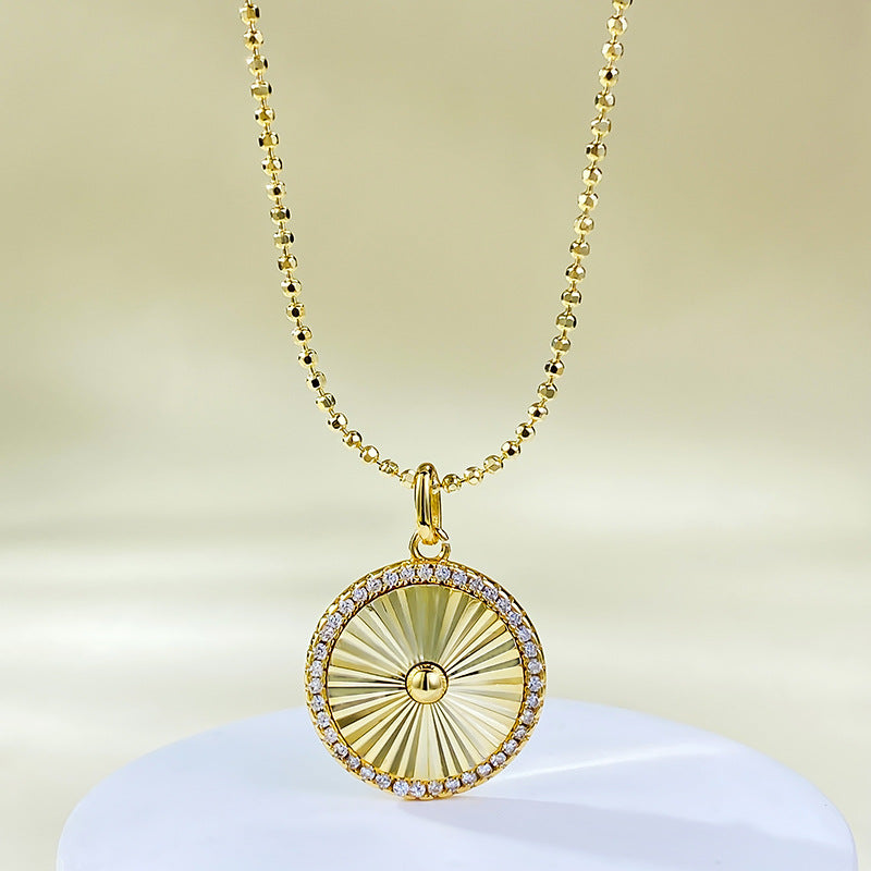 S925 Silver Gold-Plated Brushed Circle Pendant | Chic Versatile Daily Necklace