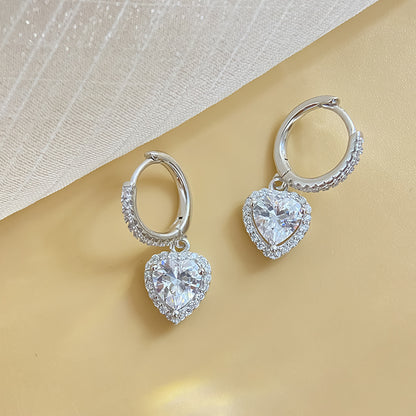 S925 Sterling Silver Heart Earrings with Moissanite - Fashion Minimalist Luxury Studs