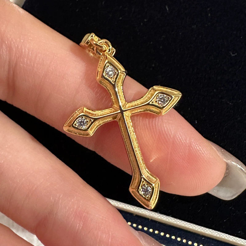 S925 Sterling Silver Cross Pendant, Vintage Zircon, Minimalist Fashion