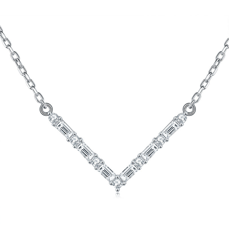 Minimalist V-Shape Moissanite Necklace S925 Silver Plated 18K Gold