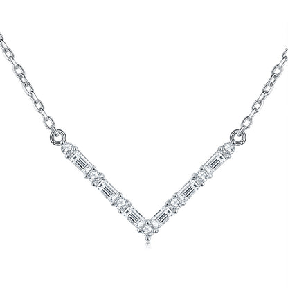 Minimalist V-Shape Moissanite Necklace S925 Silver Plated 18K Gold