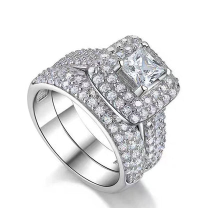 Ricady Jewel – Minimalist Square Cut Cubic Zirconia Engagement Ring Set for Women & Men, Fully Paved with Sparkling Stones