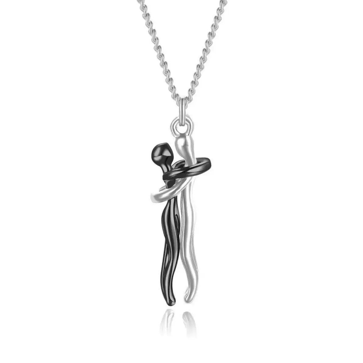 Couple Embracing Pendant Necklace - Sterling Silver for Her