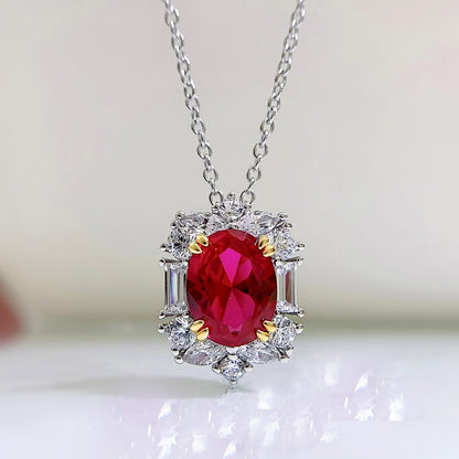 2ct Pigeon Blood Simulated Ruby Necklace by Ricady - 925 Silver, Euro INS Style