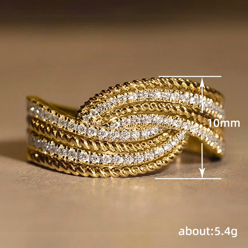 Elegant Micro-Pavé Zircon Cross Ring - Sparkling Swing Arm Design