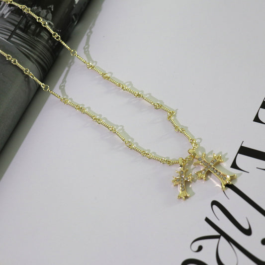 Double Cross Geometric Choker Necklace | Punk Style Alloy Chain