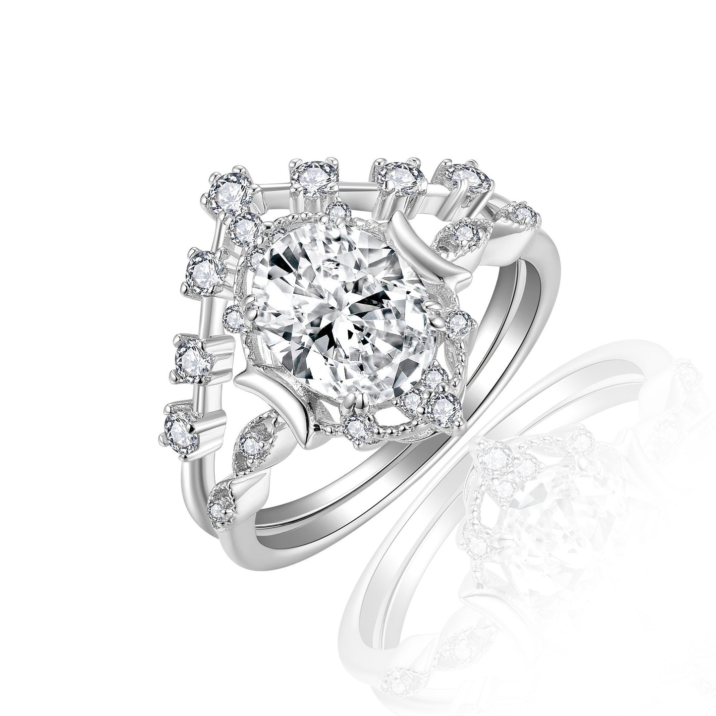 2CT Oval Moissanite Ring, 925 Sterling Silver Plated 18K Gold