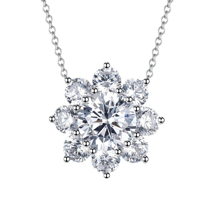 Ricady Jewel S925 Sterling Silver Sunflower Necklace - Sparkling High Carbon Diamond, 40+3cm