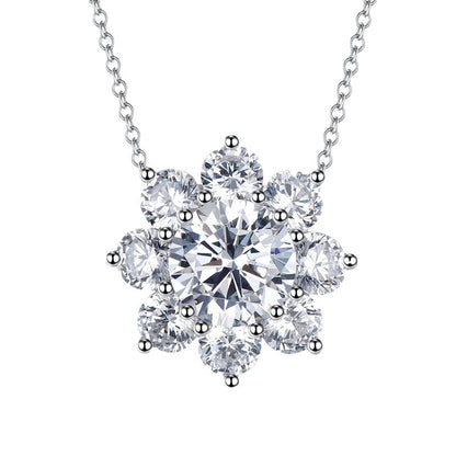 Ricady Jewel S925 Sterling Silver Sunflower Necklace - Sparkling High Carbon Diamond, 40+3cm