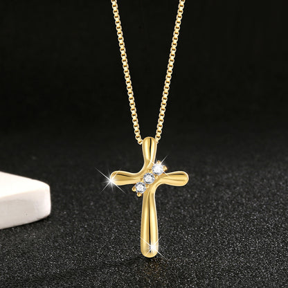 925 Sterling Silver Diamond Cross Necklace - European Fashion Style