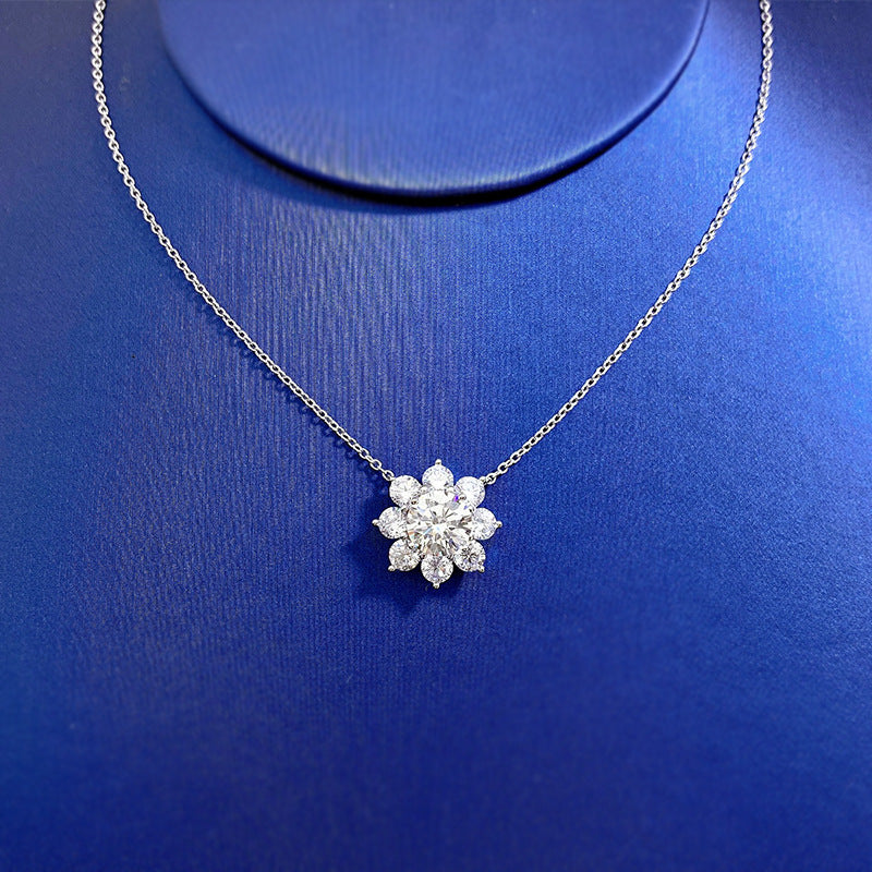 Ricady Jewel S925 Sterling Silver Sunflower Necklace - Sparkling High Carbon Diamond, 40+3cm