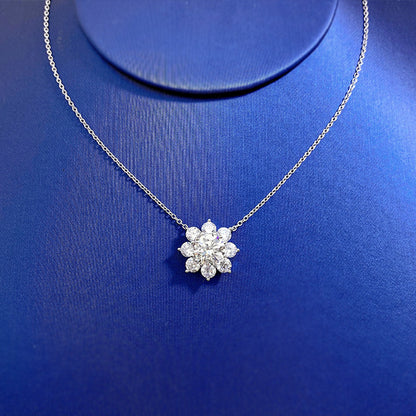 Ricady Jewel S925 Sterling Silver Sunflower Necklace - Sparkling High Carbon Diamond, 40+3cm