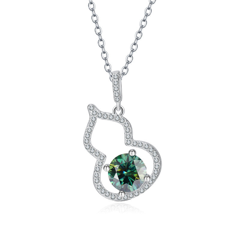 S925 Silver Gourd Pendant Necklace - Dainty Moissanite for Women