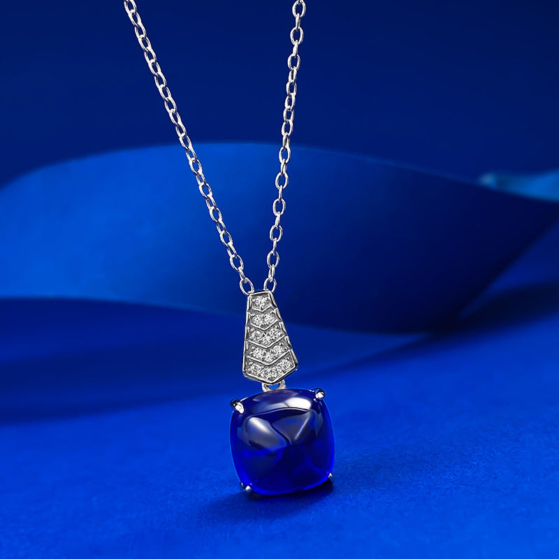 S925 Silver Royal Blue Sugar Loaf Pendant Necklace for Women