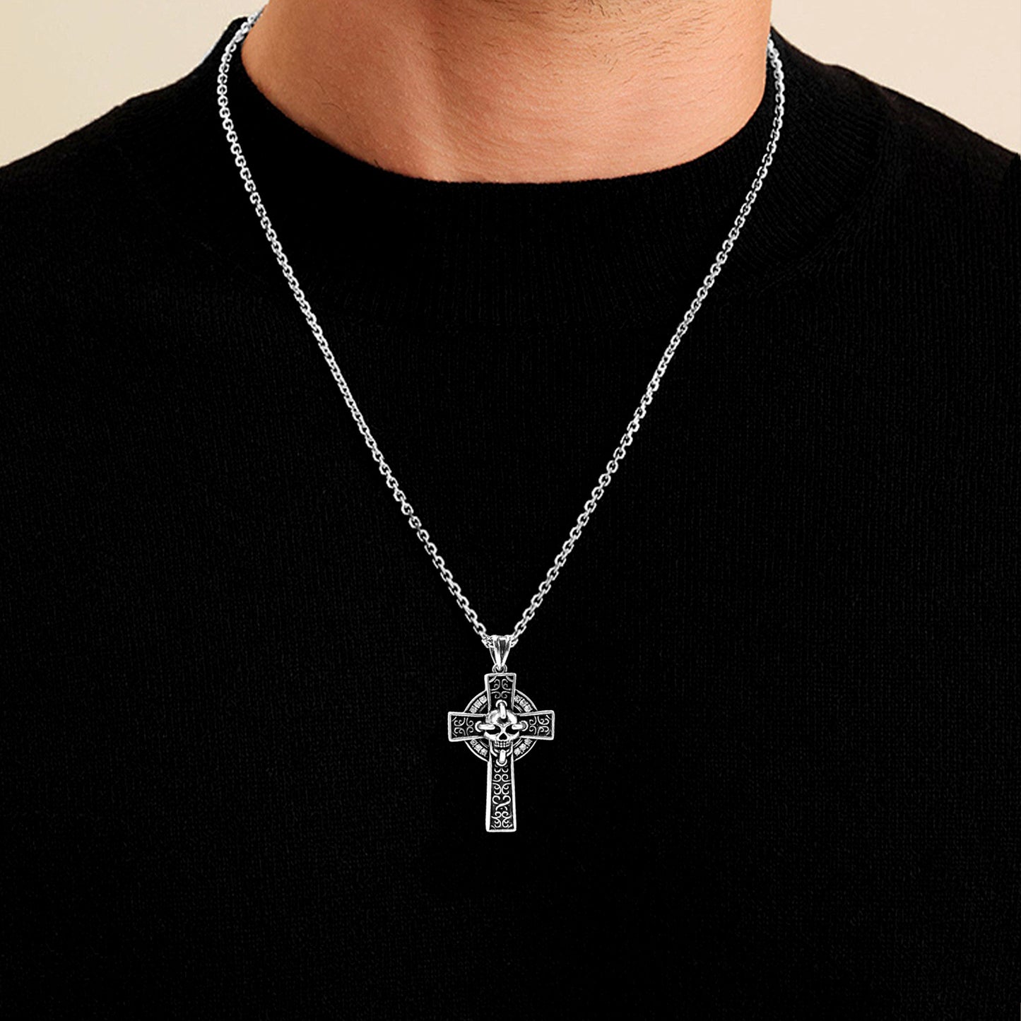 Black Cross Pendant Necklace - Bold Unisex Design
