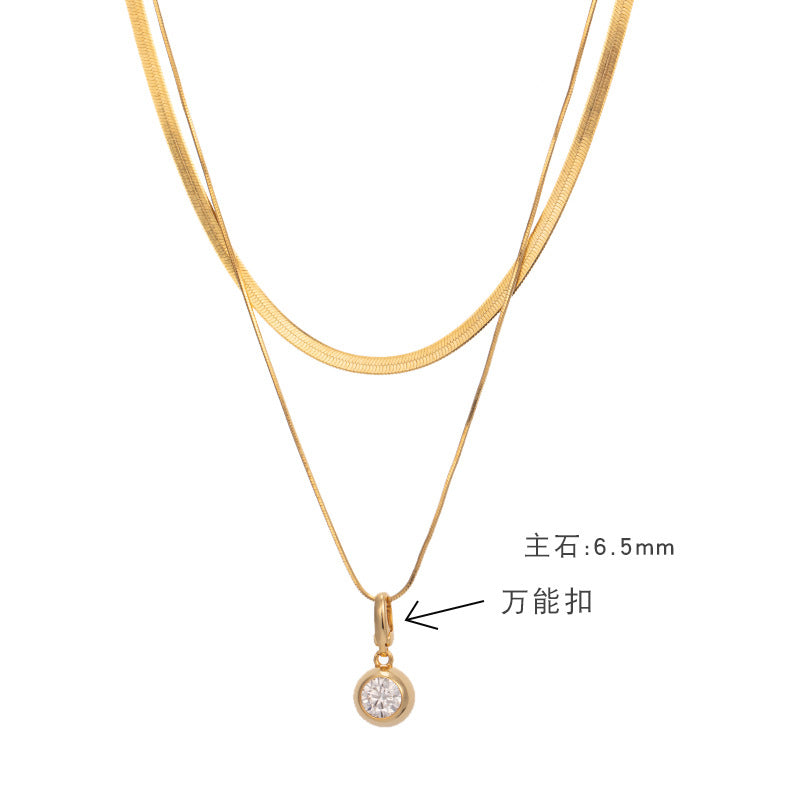 Ricady Jewel 1ct Round Moissanite Bubble Necklace - S925 Silver Detachable Double-Layer Snake Chain (Stackable)