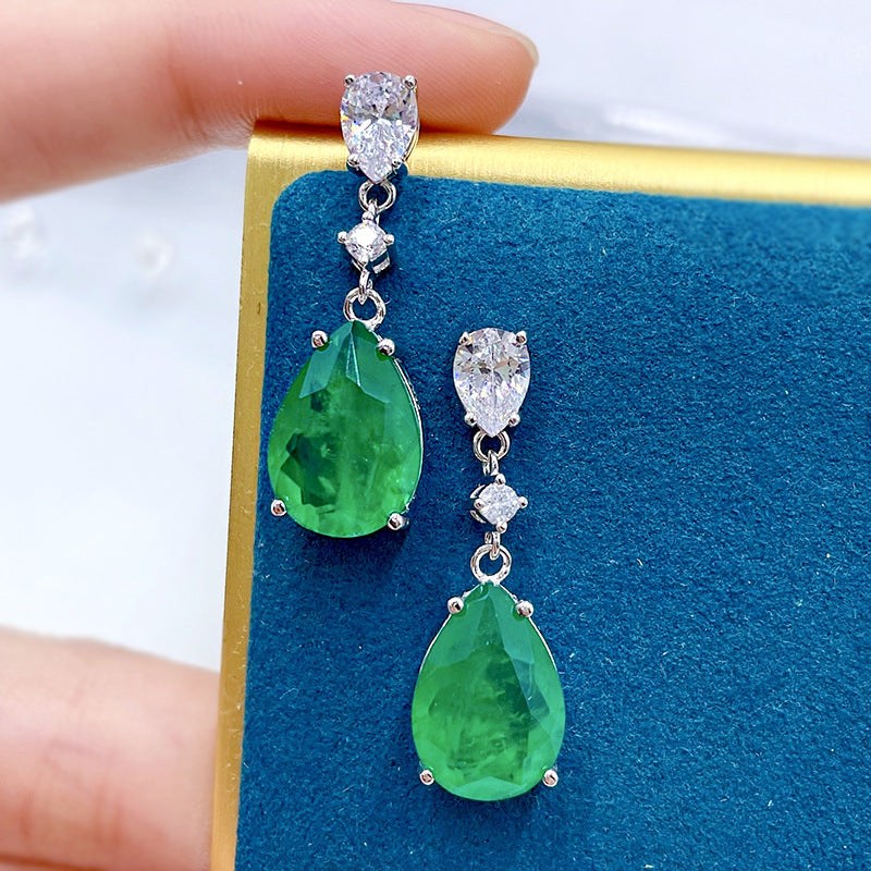 925 Sterling Silver Faux Emerald Stud Earrings | Retro INS Style