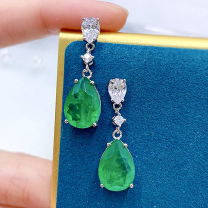 925 Sterling Silver Faux Emerald Stud Earrings | Retro INS Style
