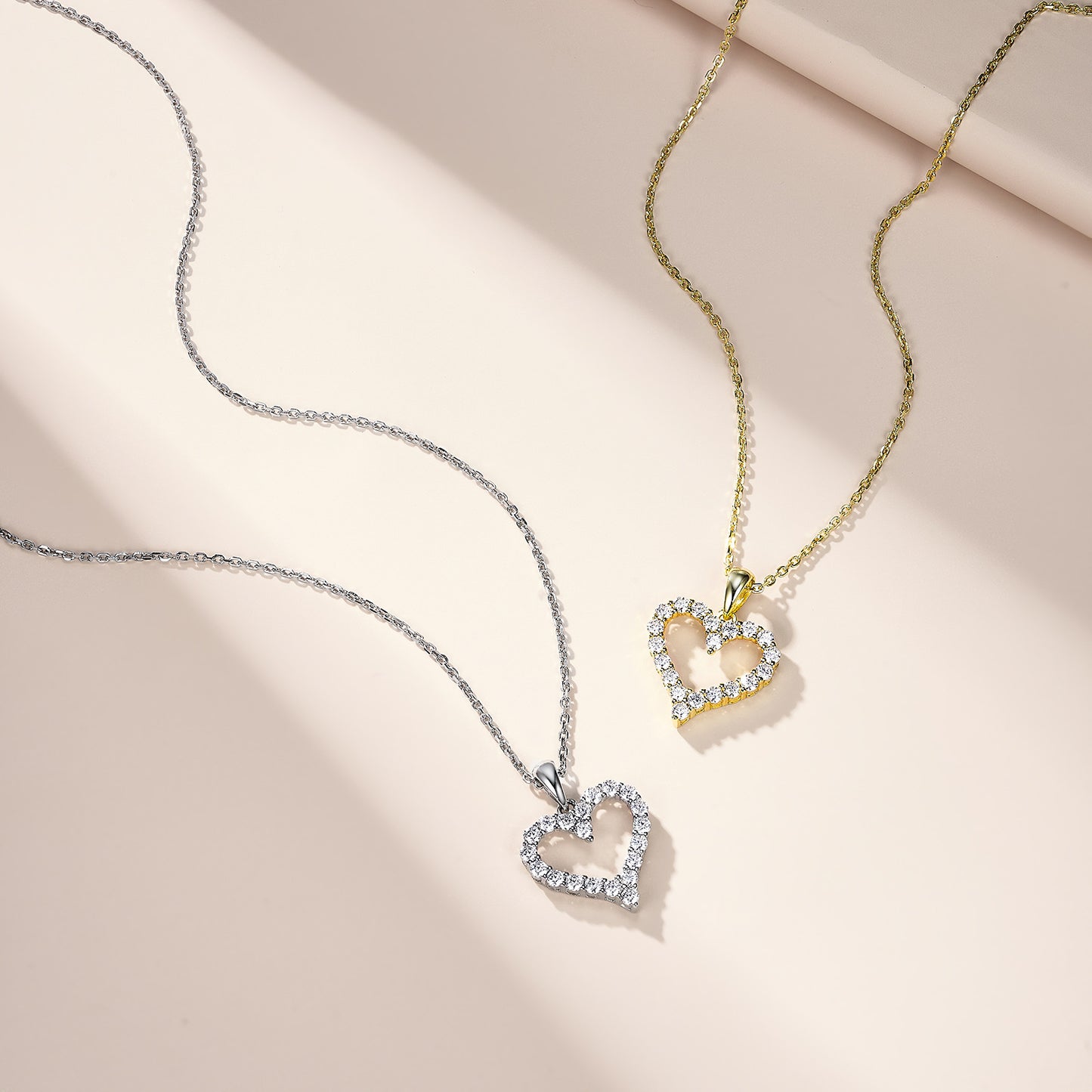 Ricady Jewel S925 Silver Moissanite Pavé Heart Necklace - Light Luxury Hollow Heart Clavicle & Sweater Chain