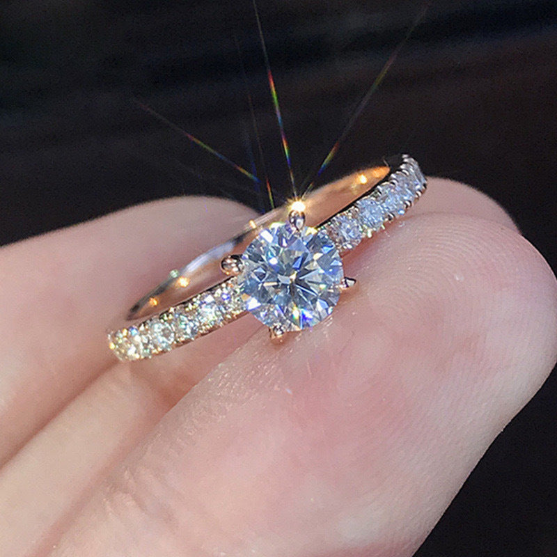 Ladies Platinum-Plated Zircon Engagement Ring - Stylish & Elegant
