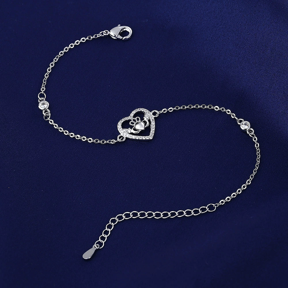 Ricady Jewel Heart & Crown Crystal Bracelet - Minimalist Sparkly Style for Teens & Girls