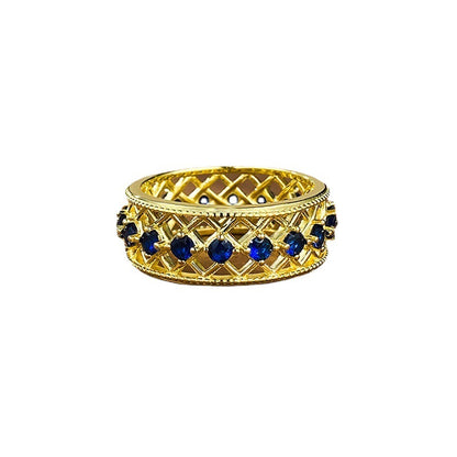 Blue Spinel Eternity Ring | S925 Silver Gold-Plated Wide Band Ins Style